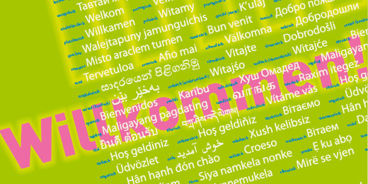 Plakat „Willkommen“ in 105 Sprachen