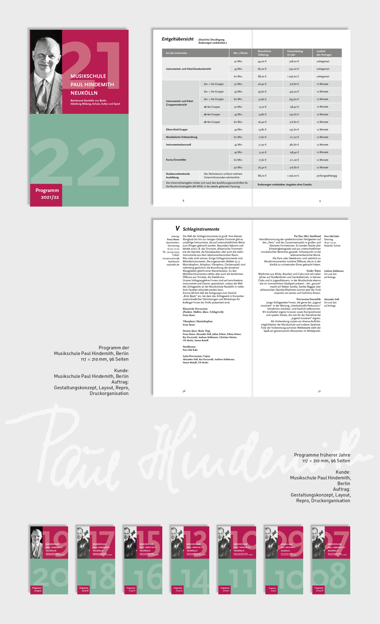 Programm Musikschule Paul Hindemith, Layout, Repro, Gestaltung, Herstellung